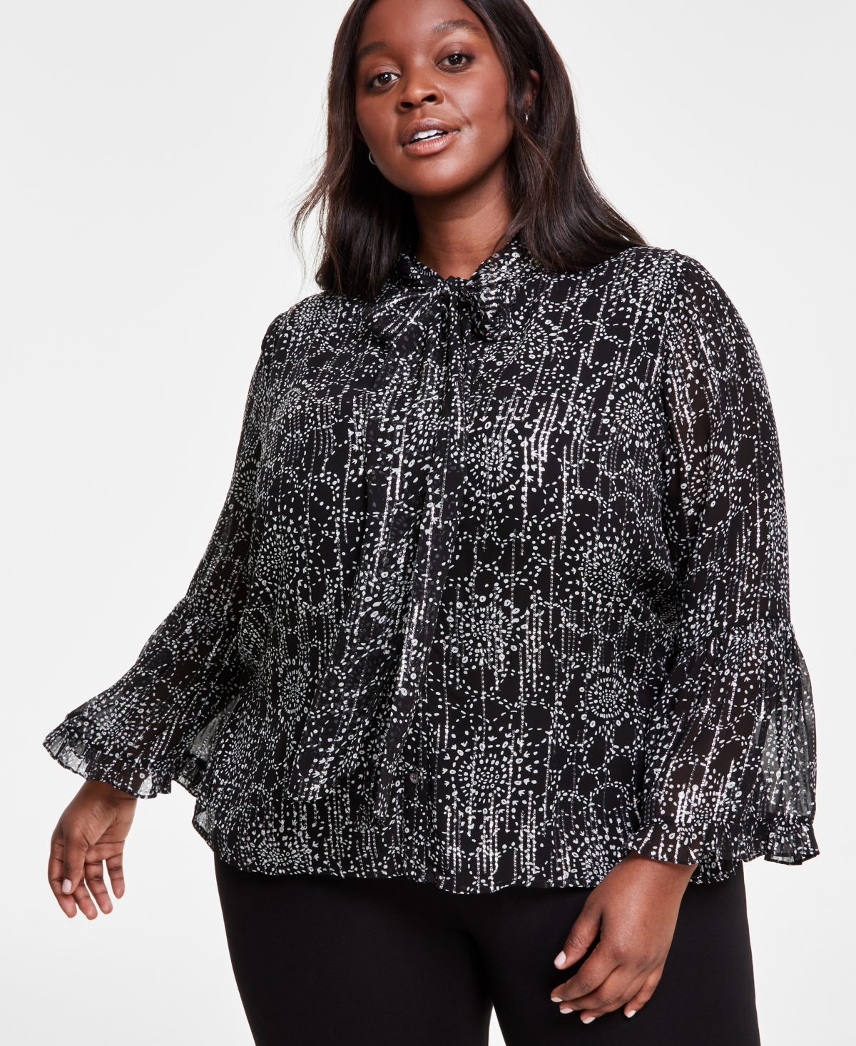 Vince Camuto Plus Size Printed Tie-Neck Blouse