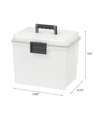 USA File Box WeatherPro Portable File Organizer Plastic File Box for Letter File w/ Organizer-Lid, Durable Lid and Seal w/ Secure Latching Buckles, Stackable and Nestable, Pearl 19 Qt. 1 Pack