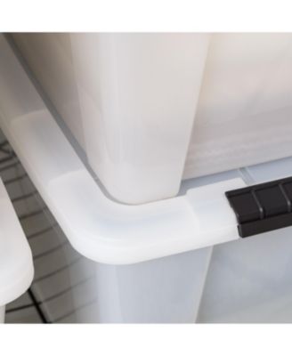 USA 8 Pack 33 Quart Stackable Plastic Storage Bins with Lids and Latching Buckles, Pearl, Containers with Lids and Latches