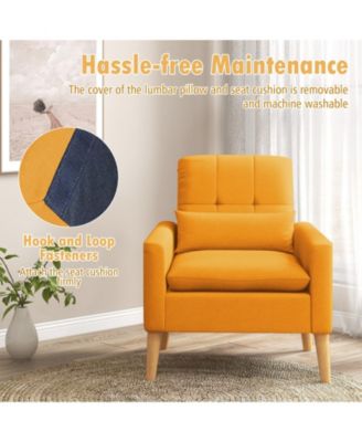 Accent Chair with Lumbar Pillow  Natural Rubber Wood Legs  Padded Cushions