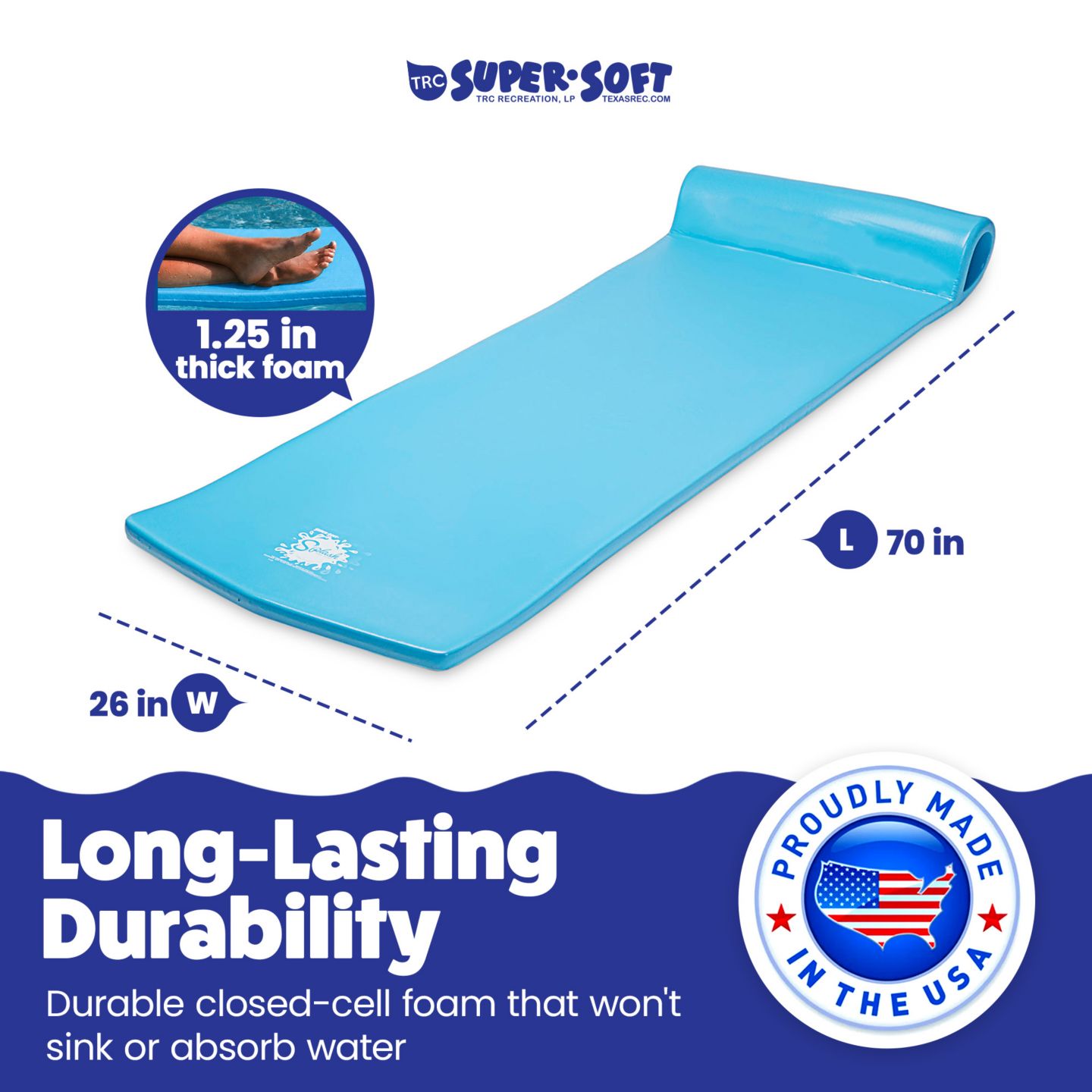 Детская игрушка TRC Recreation Splash 1.25" Thick Foam Swimming Pool Float Mat, Marina Blue — фото 9