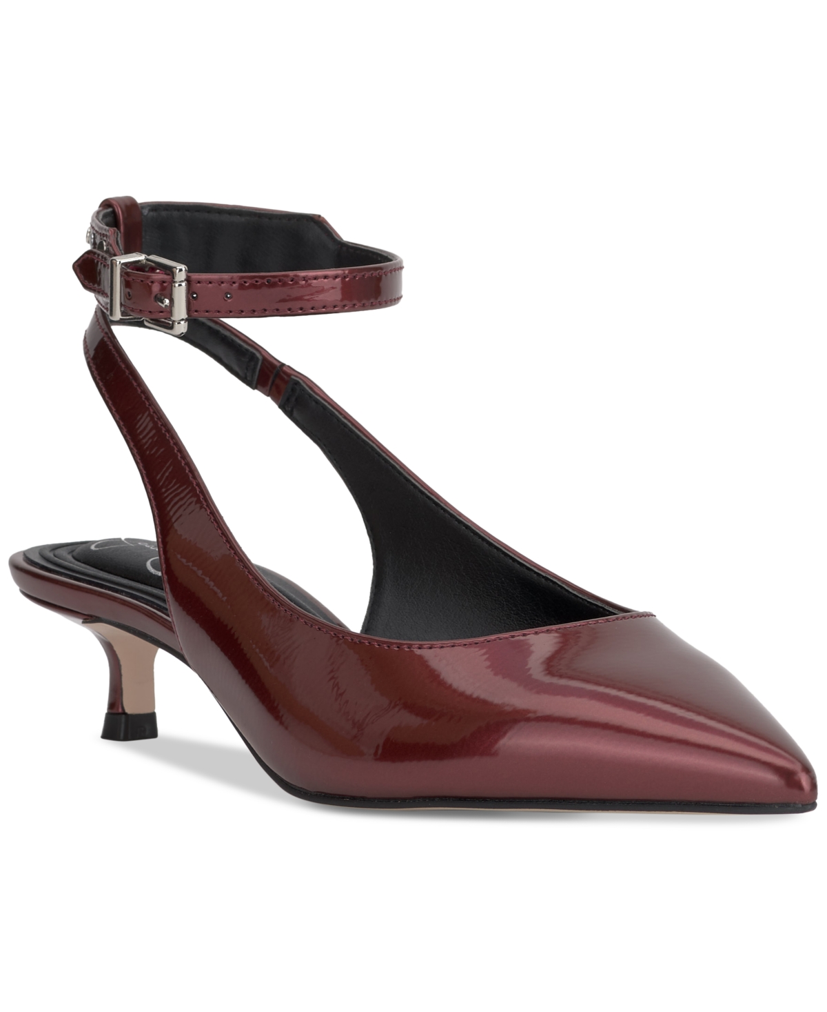 Jessica Simpson Women s Vellana Ankle Strap Kitten Heel Pumps Oxblood Patent Smart Closet
