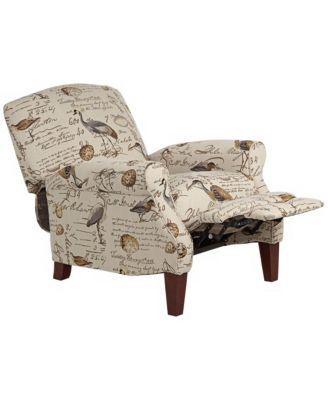  Single Piece  Upholstered & Wood Frame  Manual Recline, Push Back, Footrest, Birdsong Script Design  Recliner Armchair