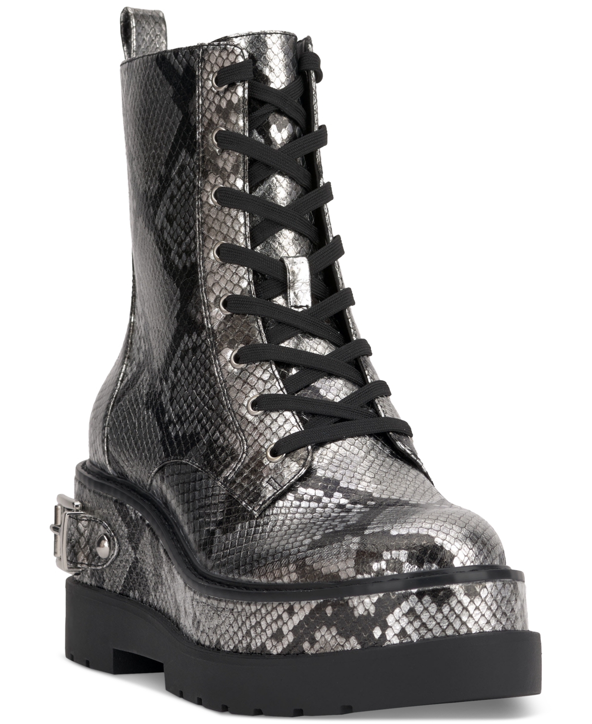Women's Imelda Lace-Up Platform Wedge Combat Booties - Chrome Lux Snake Multi