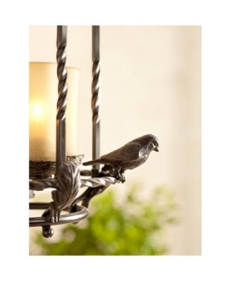 Song Birds 13.5" Bronze Pendant Chandelier, Rustic Cage Design with Scavo Glass, 4-Light Fixture for Dining Room, Kitchen & Foyer