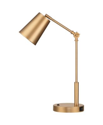 Industrial Modern Desk Lamp with USB and AC Power Outlet 23.5" High Antique Brass Metal for Living Room Bedroom House Bedside