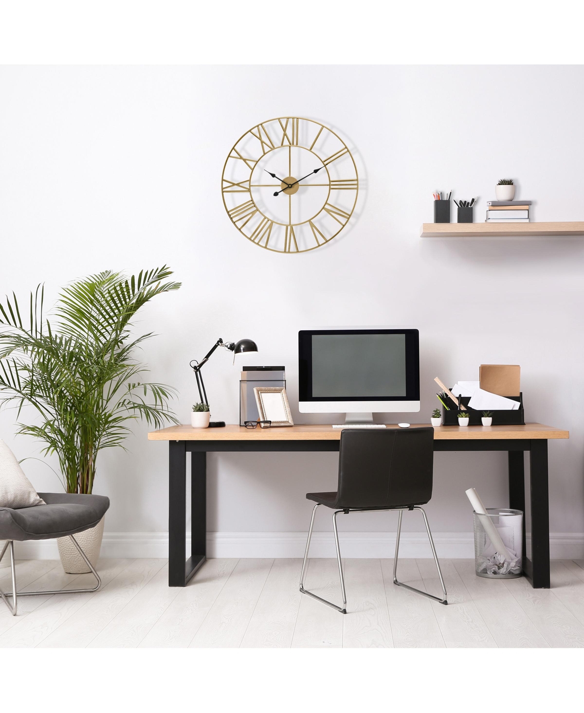 Sorbus Large Wall Clock for Living Room Decor - Roman Numeral Kitchen 16 inch Decorative (Gold)