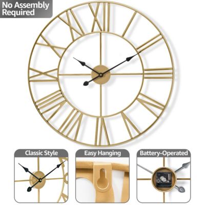 Large Wall Clock for Living Room Decor - Roman Numeral Wall Clock for Kitchen - 16 inch Wall Clock Decorative (Gold)