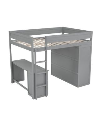 Simplie Fun Wood Full Size Loft Bed With Wardrobes And 2-Drawer Desk With Cabinet