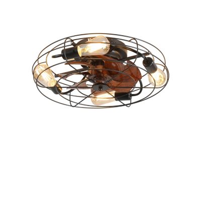 Modern Low Profile Caged Ceiling Fan With Light