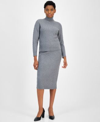 Womens Diamond Stitch Sweater Midi Skirt