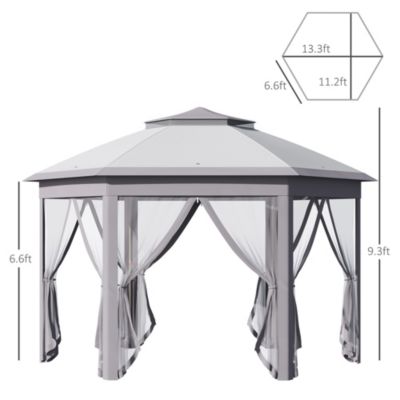 13' x 11' Pop Up Gazebo with Double Roof & Mesh Sidewalls,