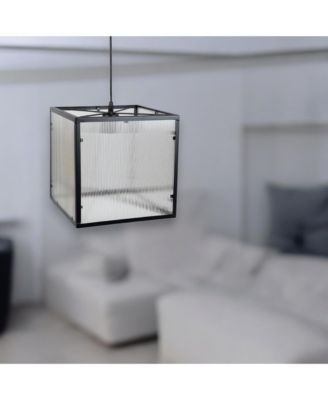 Iron Metal Hanging Lamp With Ribbed Acrylic 12"sq