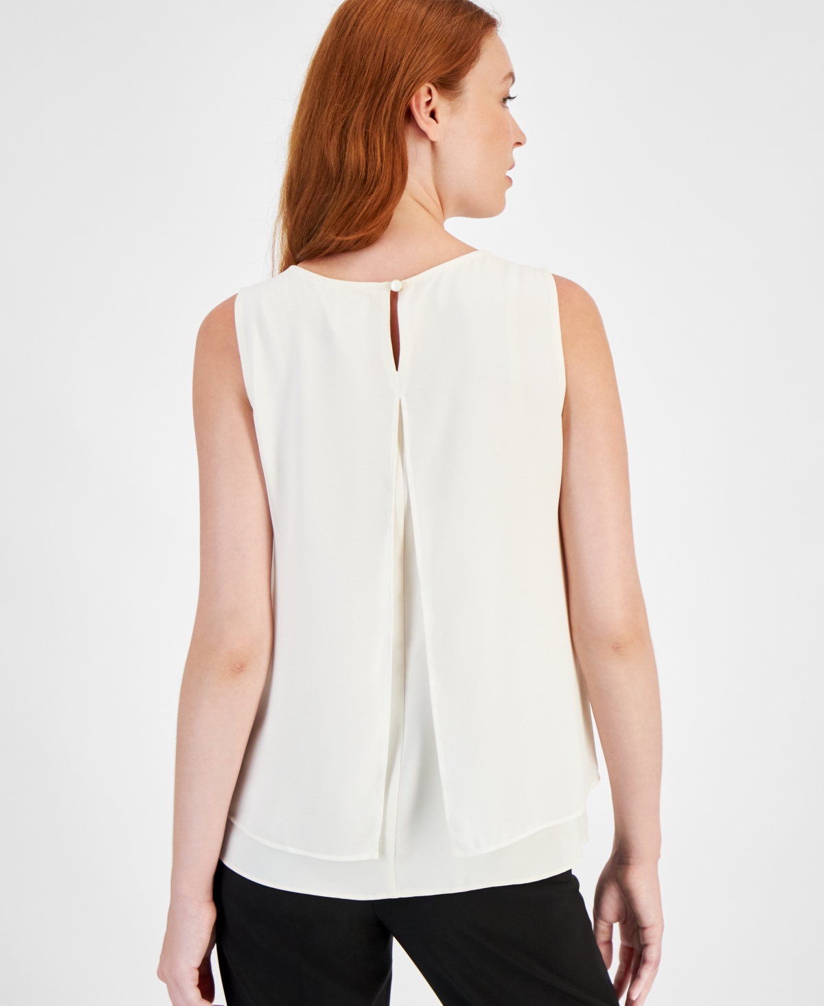 Anne Klein Women's Scoop-Neck Sleeveless Double-Layered Top