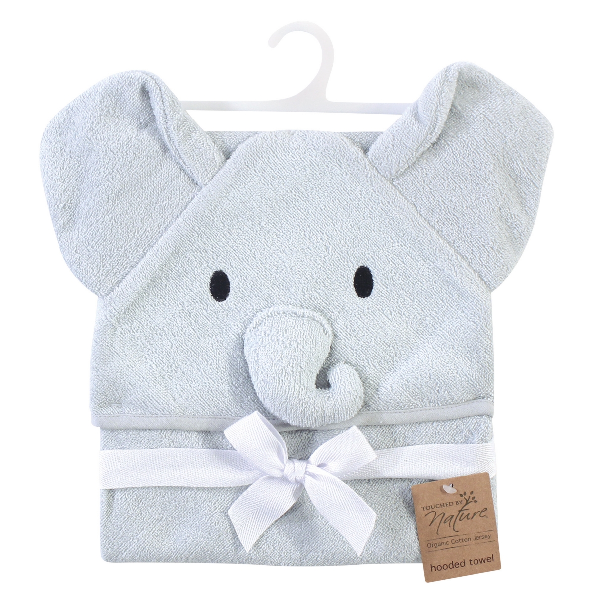 Touched by Nature Baby Unisex Organic Cotton Animal Face Hooded Towels, Gray Elephant, One Size