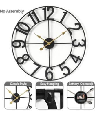 Large Wall Clock for Living Room Decor - Numeral Wall Clock for Kitchen - 24 inch Wall Clock Decorative (Gold)