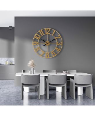 Large Wall Clock for Living Room Decor - Numeral Wall Clock for Kitchen - 24 inch Wall Clock Decorative (Gold)