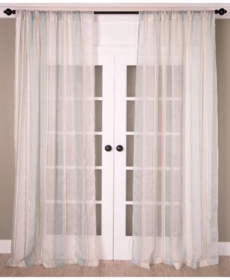 Beach Stripe 100 Percent Linen Curtain Panel Sheer With Rod Pocket Hidden Back Tabs