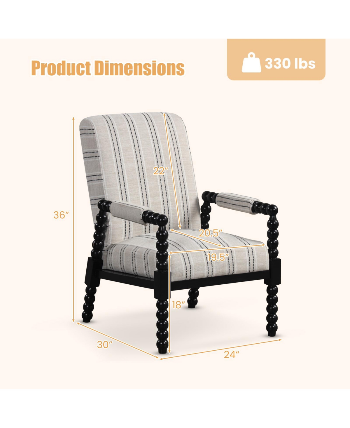 Slickblue Upholstered Accent Chair with Rubber Wood Frame for Living Room-Beige