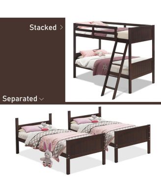Wooden Twin Over Twin Bunk Bed Frames with Ladder and Safety Rail