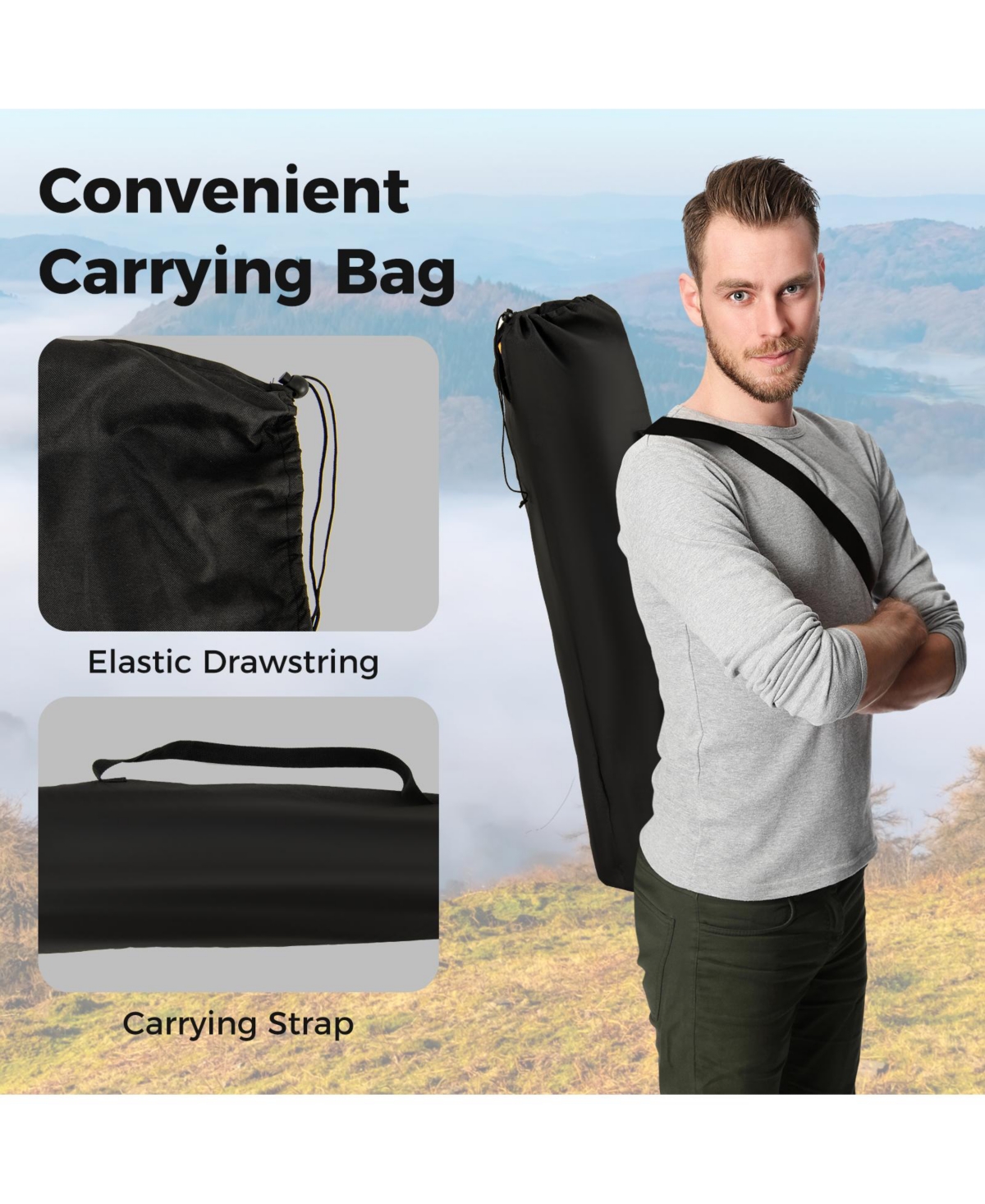 Slickblue Folding Camping Chair with Footrest Camping Lounge Chair with Carry Bag- Black