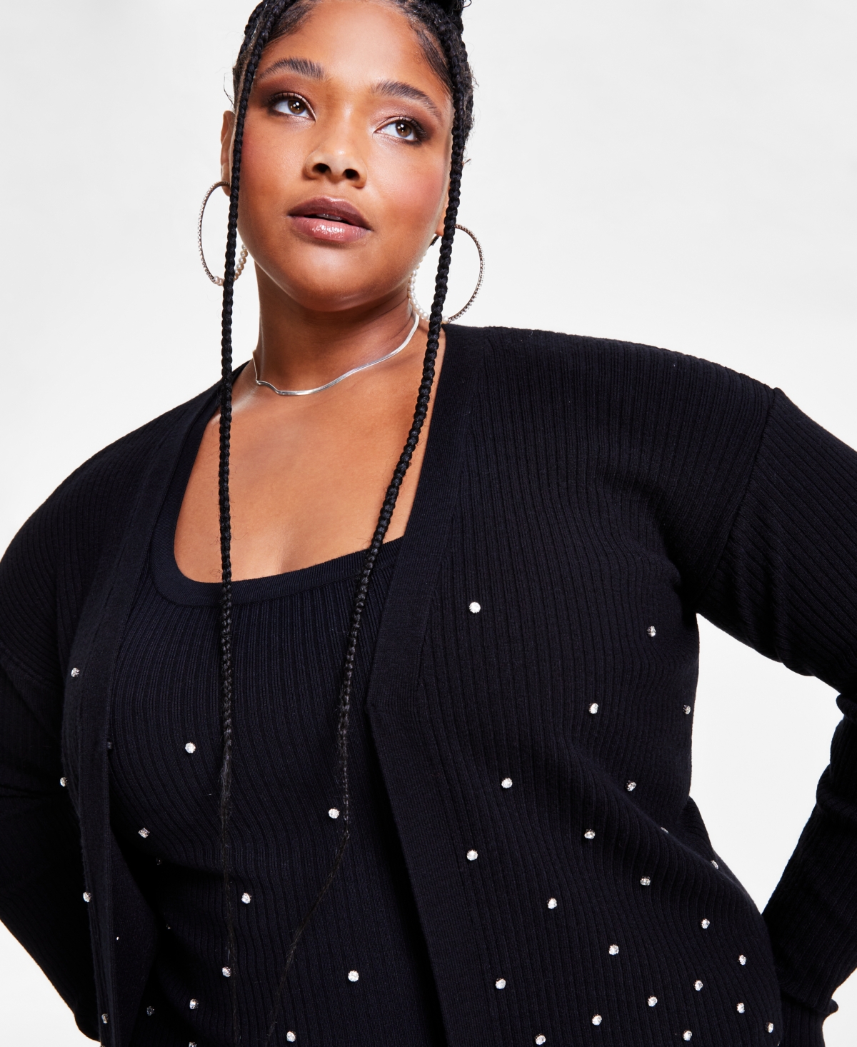 Nina Parker Trendy Plus Size Embellished Rib-Knit Cardigan