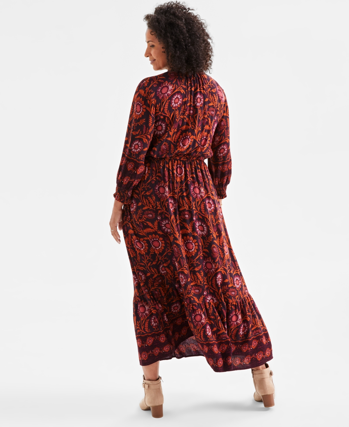 Style & Co Women's Printed Smocked-Waist Maxi Dress, Created for Macy's