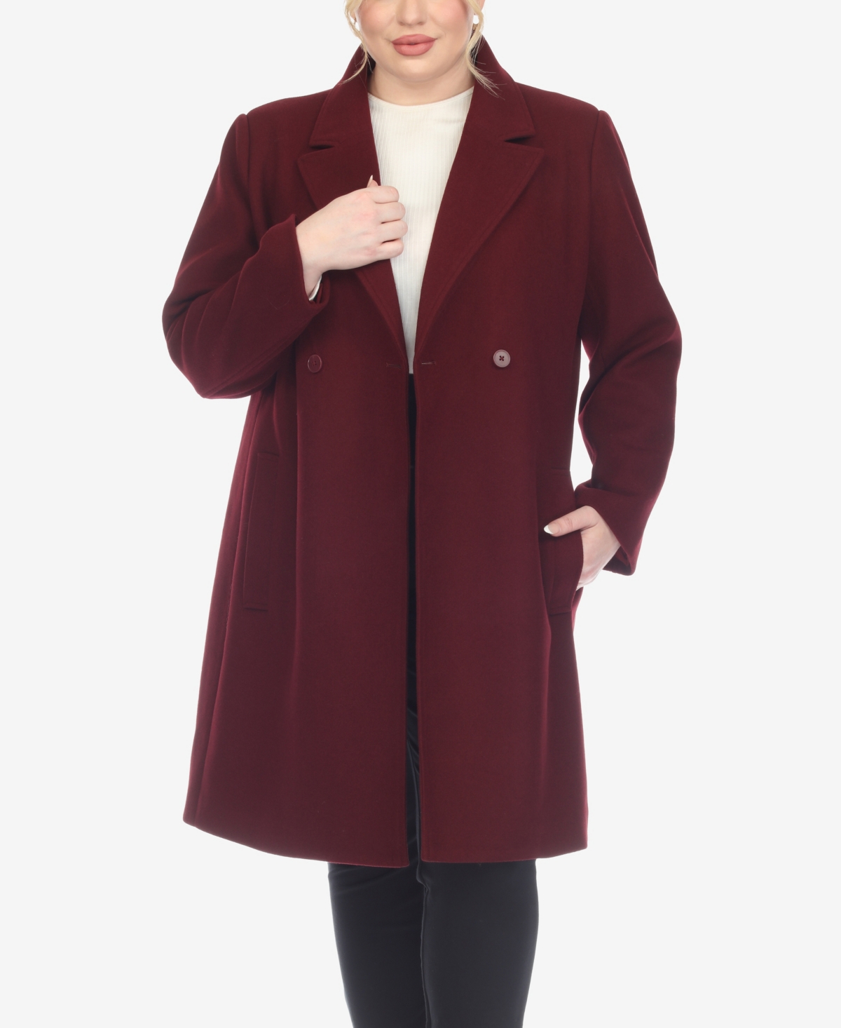 White Mark Plus Size Classic Walker Coat In Burgundy