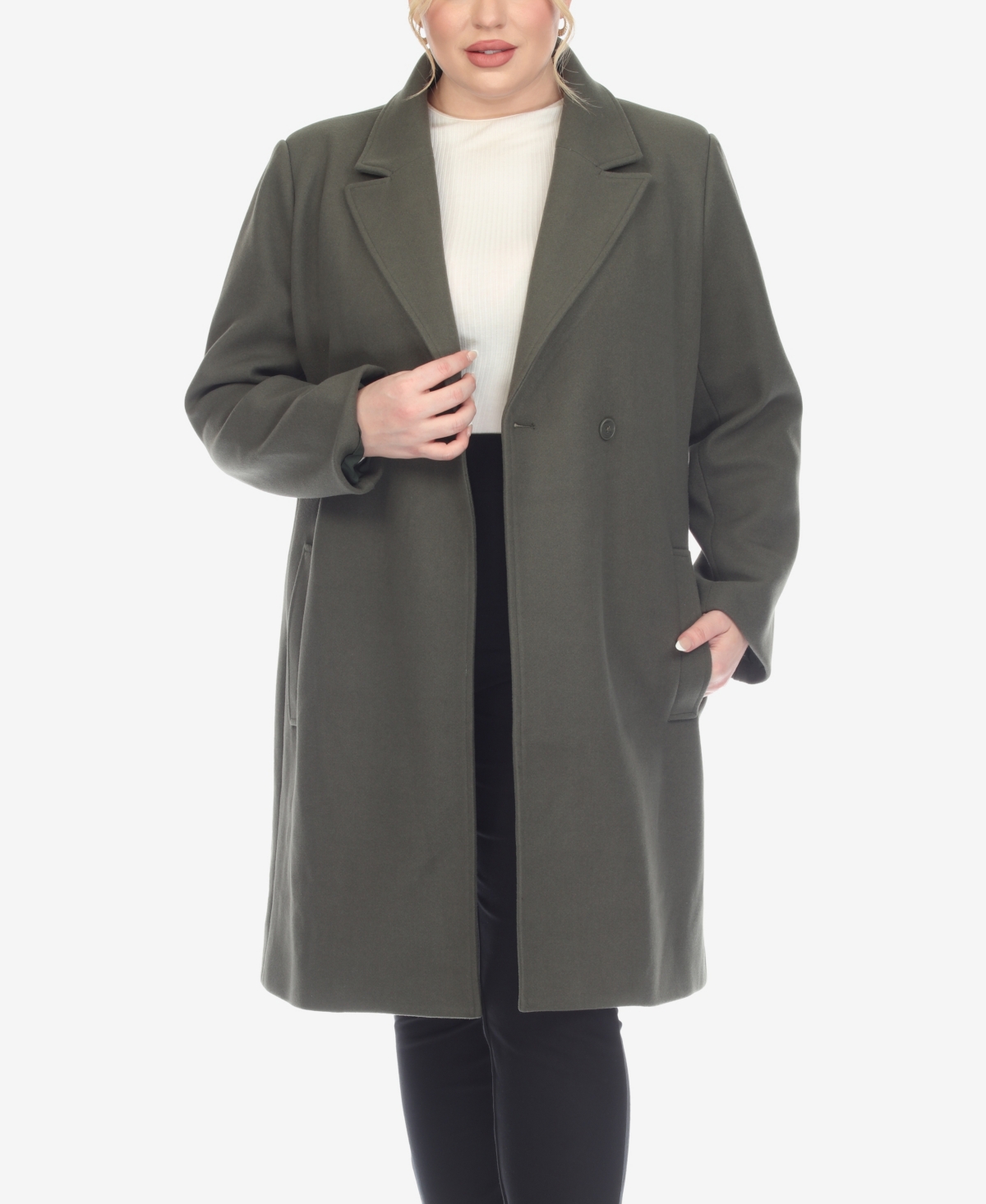 White Mark Plus Size Classic Walker Coat In Olive