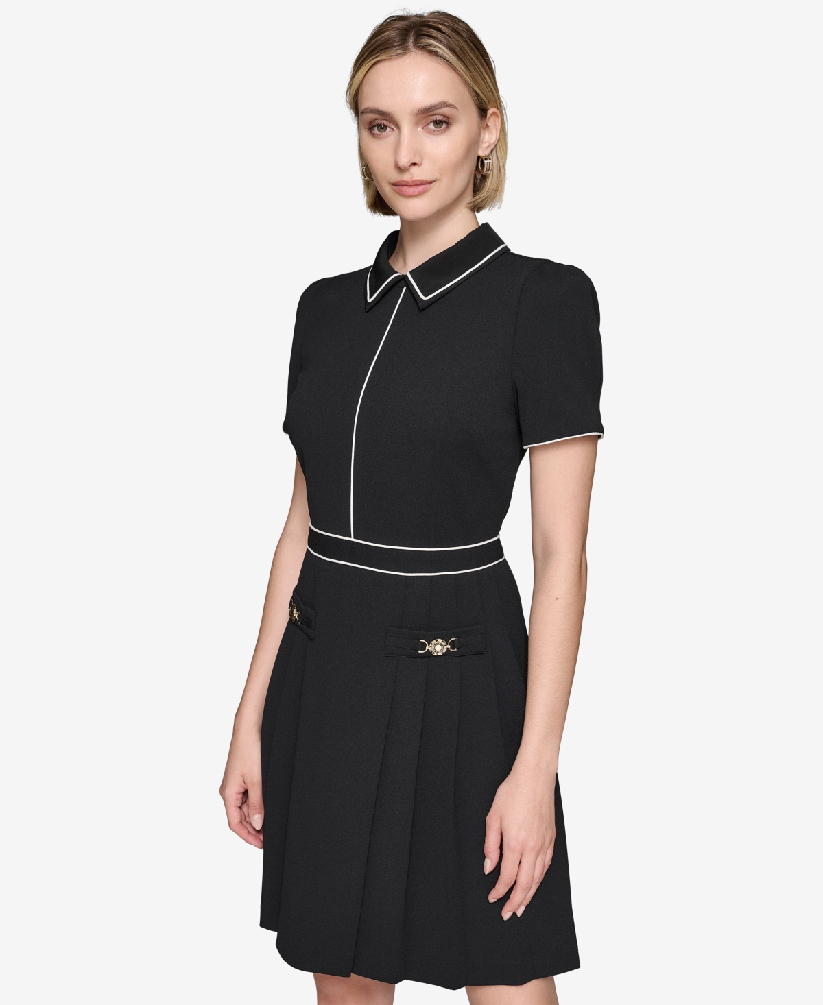Karl Lagerfeld Women's Tipped Mini A-line Dress In Blk,sft Wt