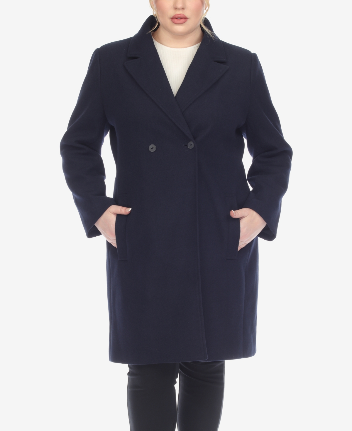 White Mark Plus Size Classic Walker Coat In Navy