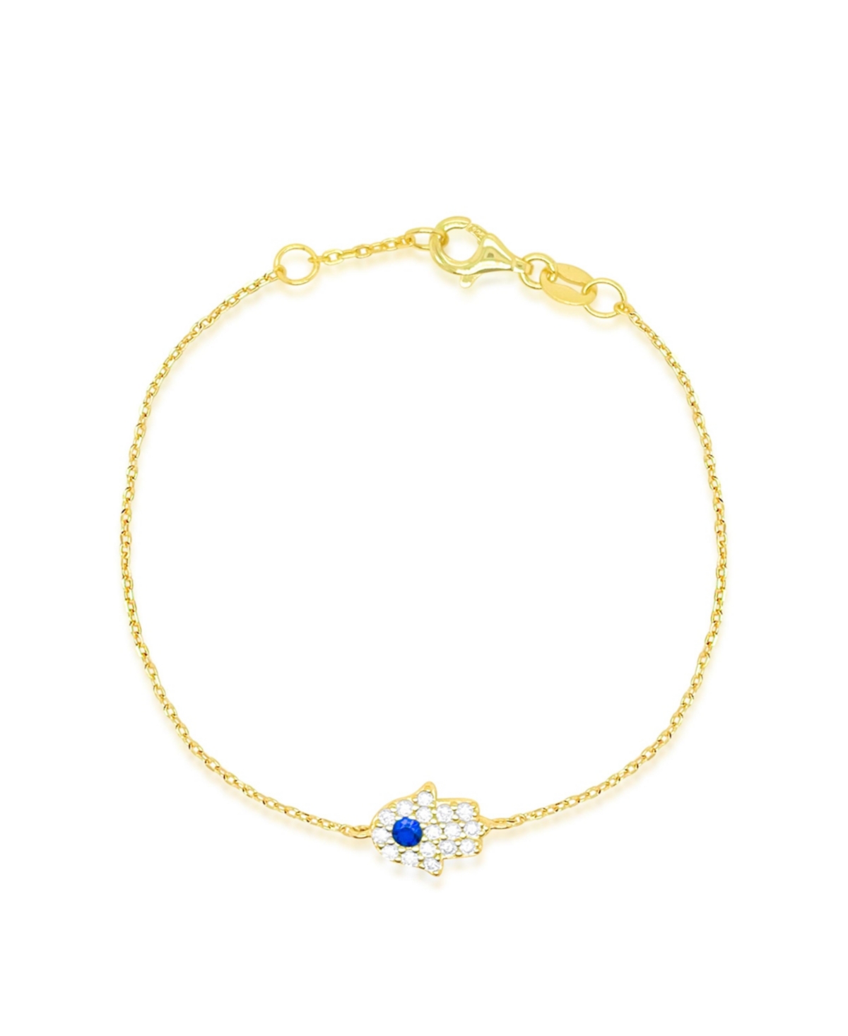 Yellow Gold Tone Created Sappire and Cz Hamsa Bracelet - Yellow