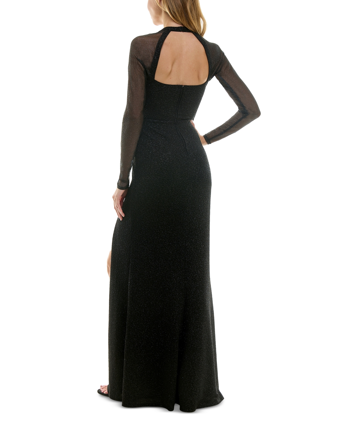 City Studios Juniors' Square-Neck Side-Slit Glitter Gown