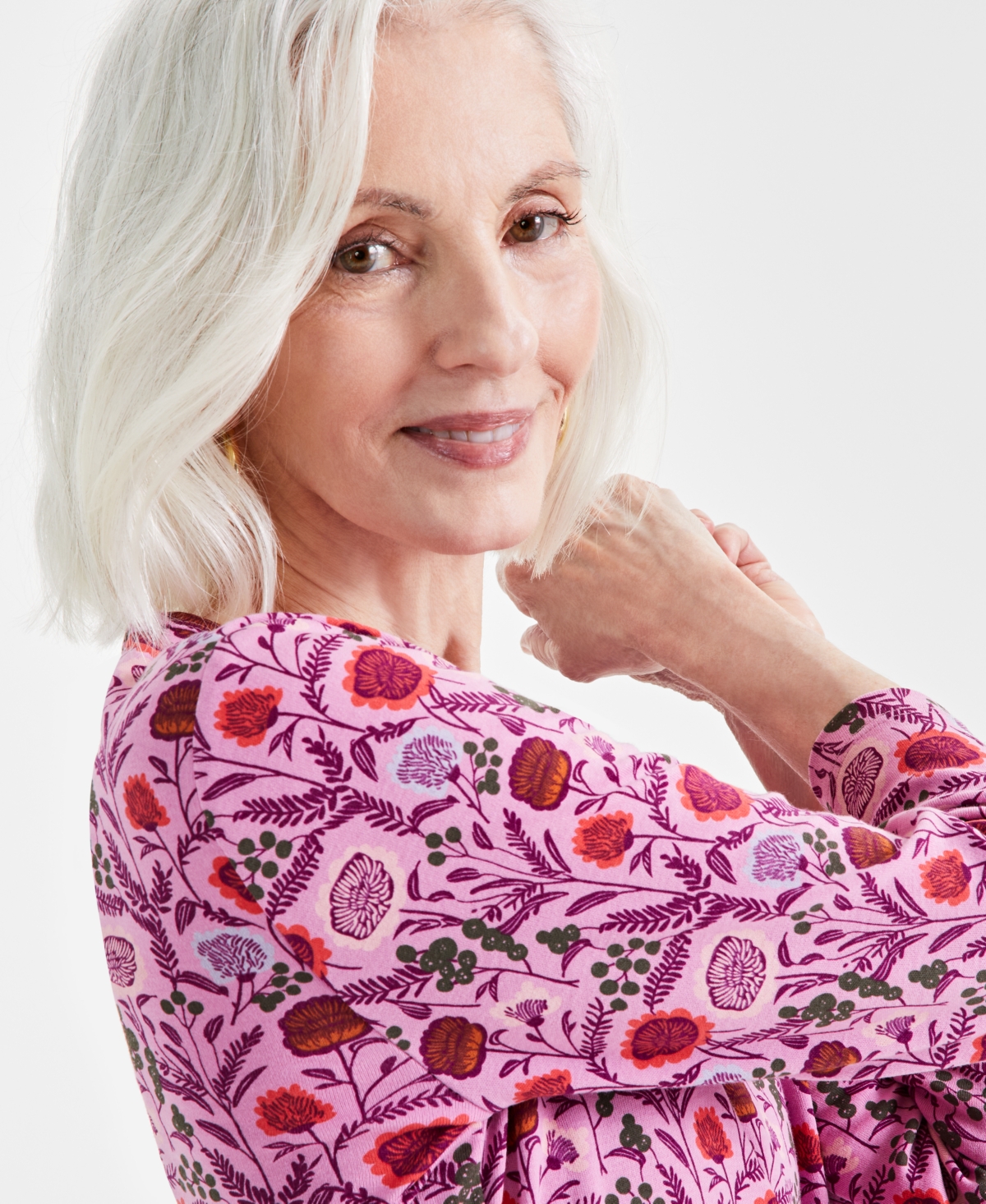 Style & Co Women's Printed 3/4 Sleeve V-Neck Top, Created for Macy's