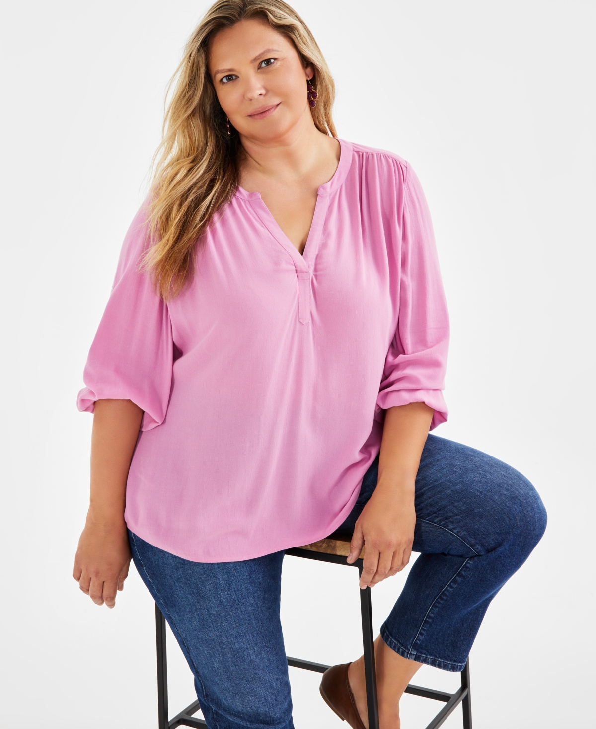 Style & Co Plus Size Split-Neckline Popover Blouse, Created for Style & Co