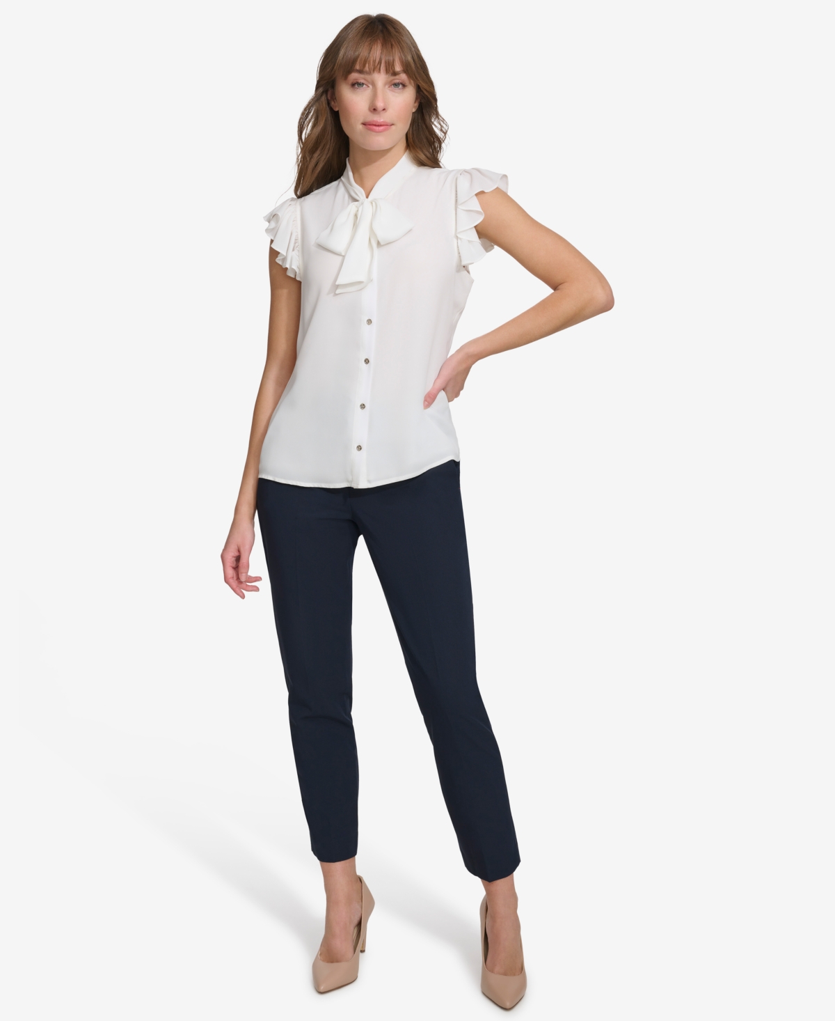 Tommy Hilfiger Women's Flutter-Sleeve Tie-Neck Blouse