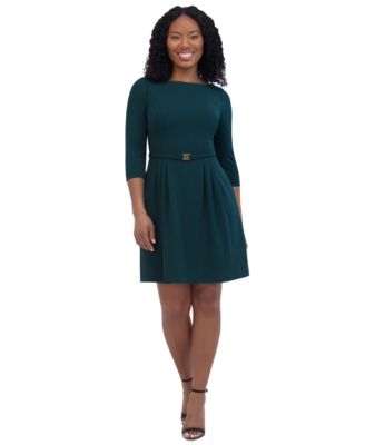 Jessica Howard Petite Belted Pleated 3 4 Sleeve Dress Macy s