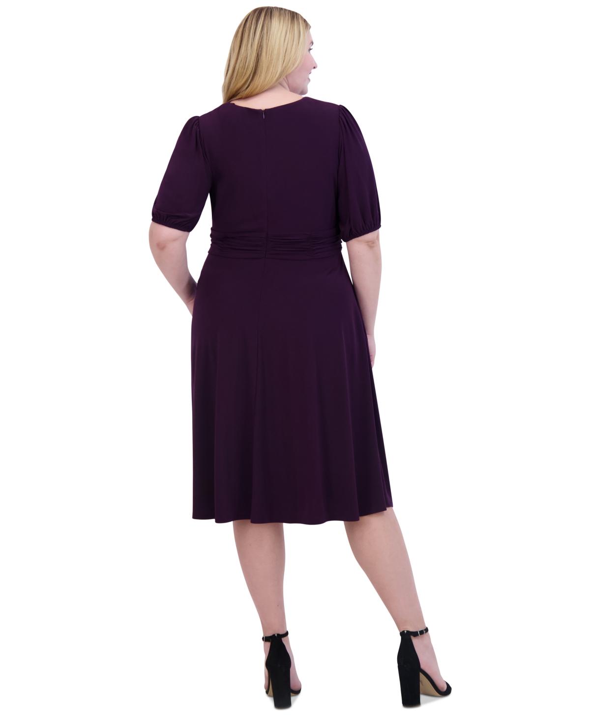 Jessica Howard Plus Size Keyhole Neck Ruched Waist Dress Plum Smart Closet