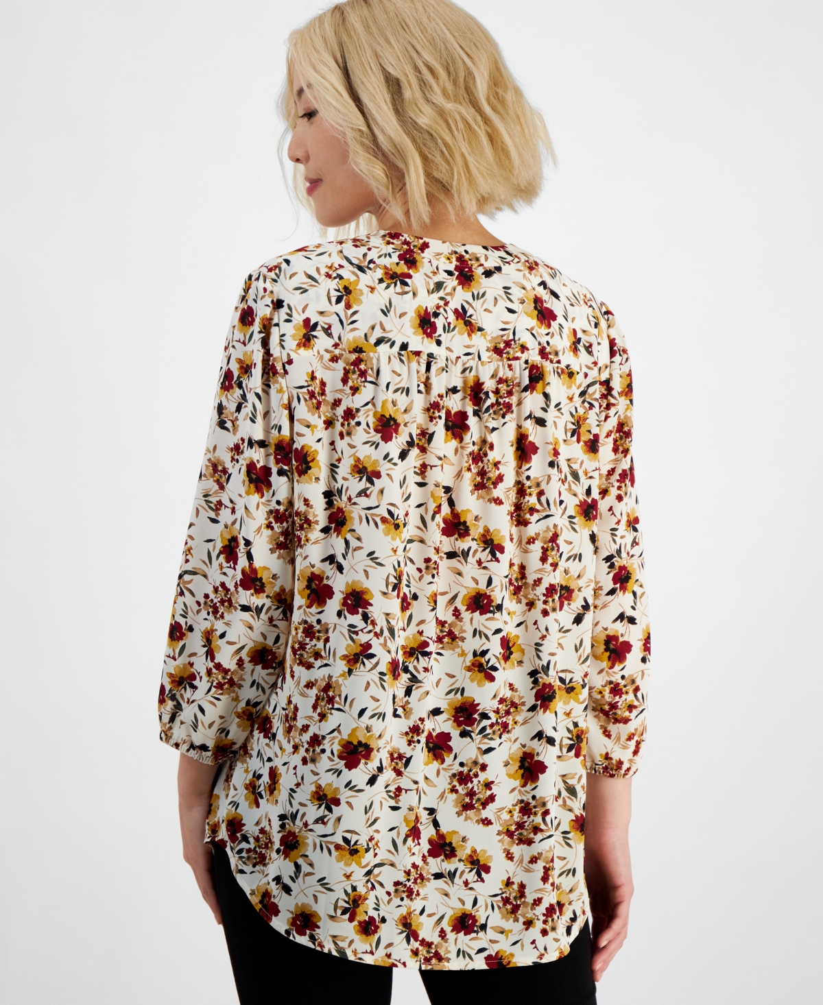 Jones New York Petite 3/4-Sleeve Floral-Print Kelly Blouse