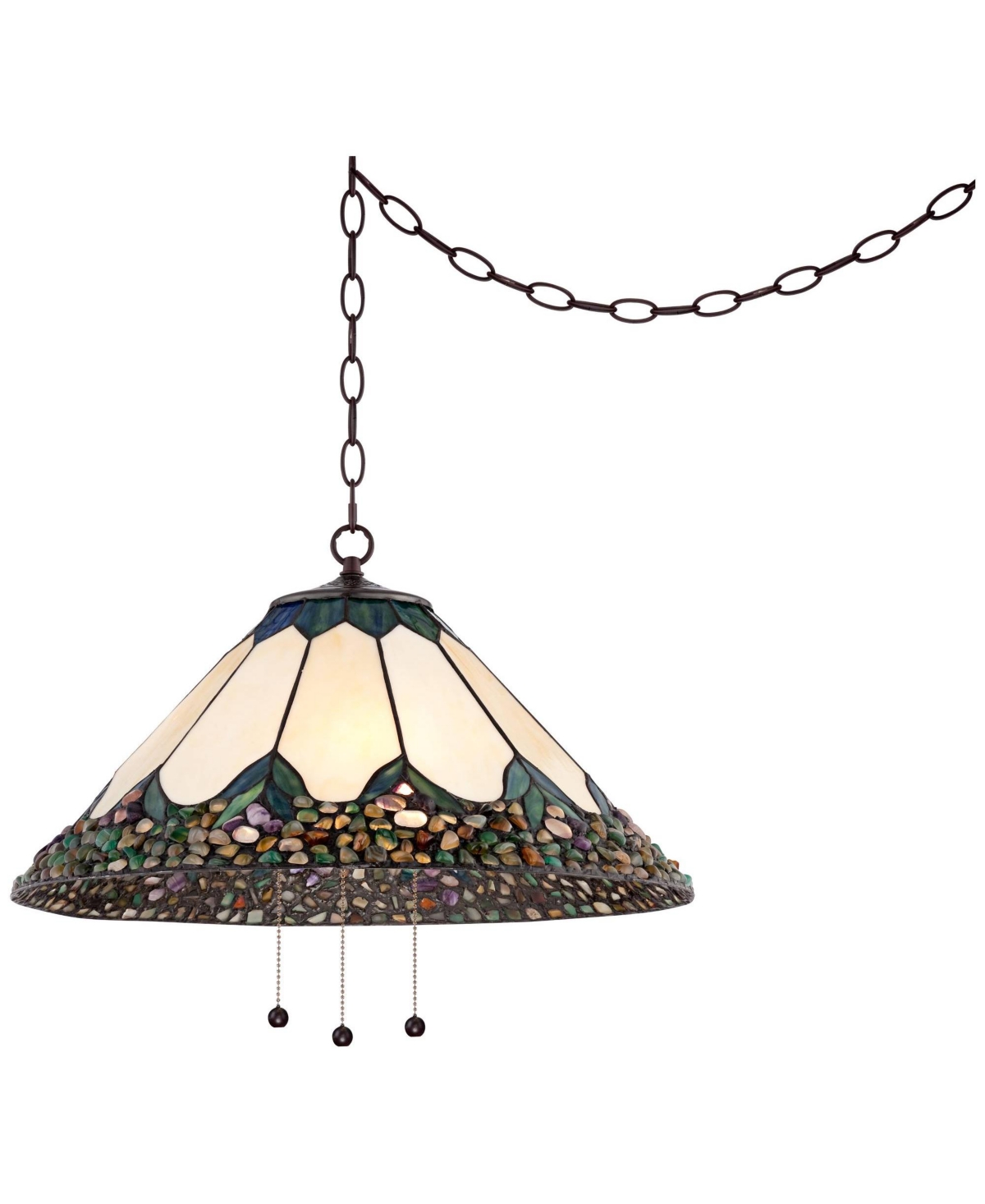 Robert Louis Tiffany River Stone Bronze Plug In Swag Pendant Chandelier Light Fixture 20 3/4