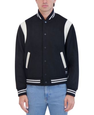 Men's Varsity Jacket with Faux Leather Trim