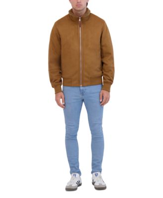 Men's Faux Suede Bomber with Sherpa Stand Collar