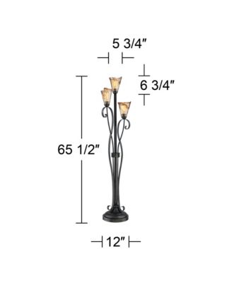 Gardena Rustic Tree Floor Lamp 65 1/2" Tall Powder Coated Black 3 Light Wavy Amber Art Glass Shade for Living Room Reading House
