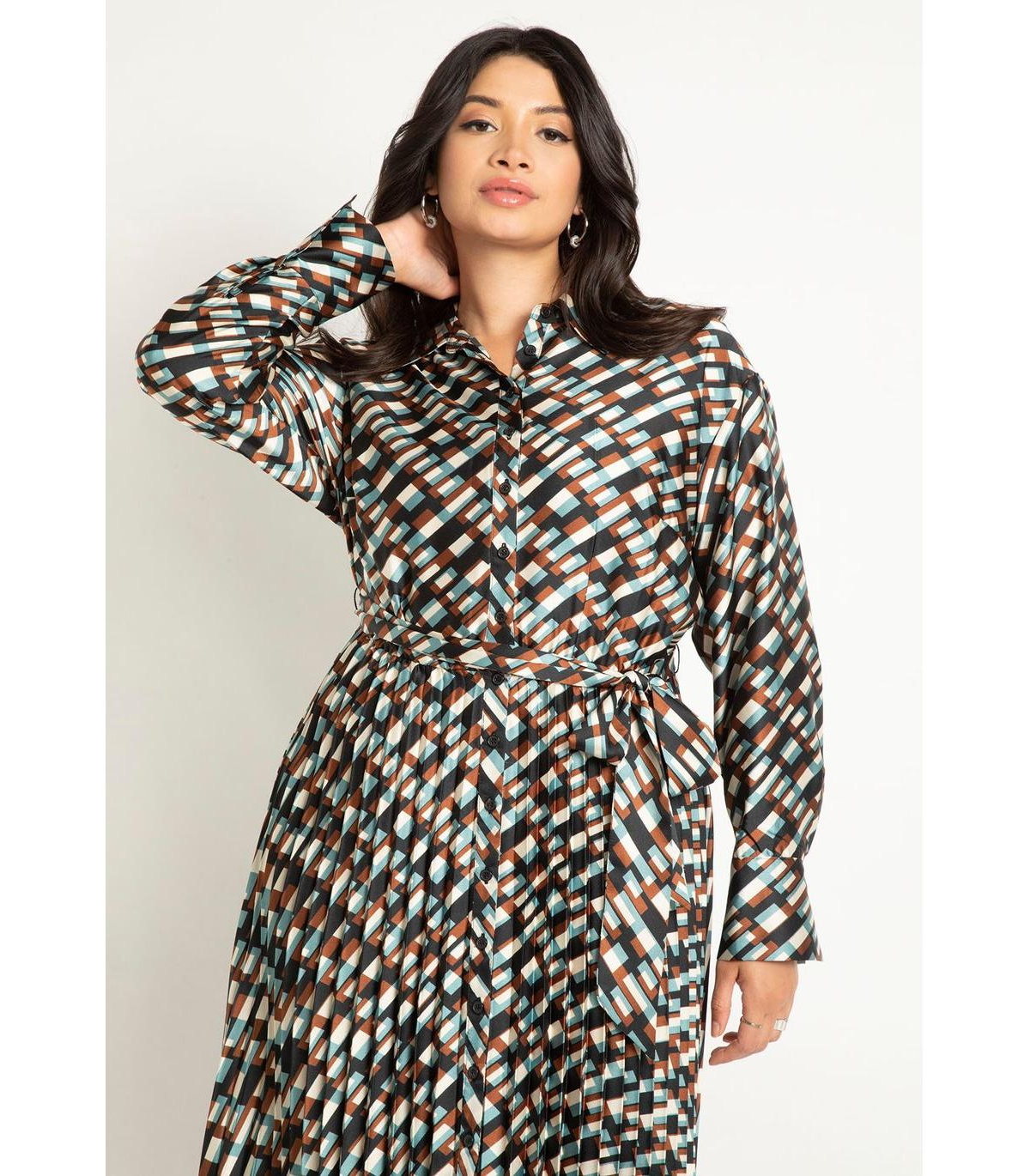 Eloquii Plus Size Pleated Skirt Fit And Flare Dress