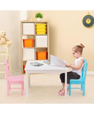 Kids 5 Pieces Table and Chair Set Wooden Children Activity Playroom Furniture Gift