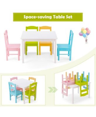 Kids 5 Pieces Table and Chair Set Wooden Children Activity Playroom Furniture Gift