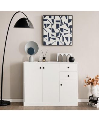 Modern Buffet Sideboard with 2 Pull-out Drawers and Adjustable Shelf for Kitchen-White