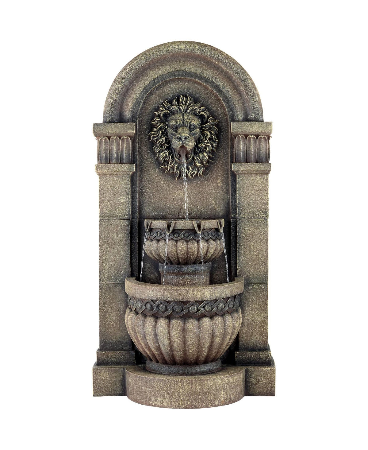 Lion Face Roman Outdoor Floor Wall Tiered Water Fountain 50" High with Led Light for Garden Patio Backyard Deck Lawn Porch House Relax