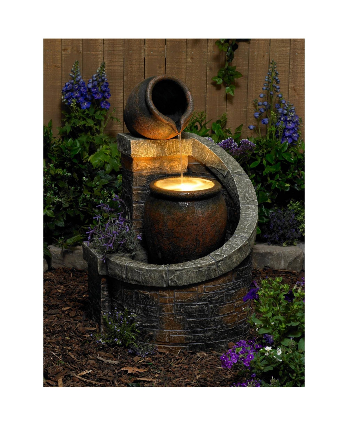 John Timberland Verona Rustic Outdoor Floor Cascading Water Fountain High with Led Light Planter Box for Garden Patio Backyard Deck Home Lawn Porc