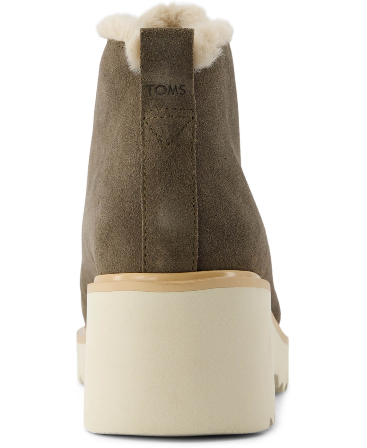 TOMS WOMEN'S MAUDE SUEDE AND FAUX FUR LACE UP WEDGE BOOTIES 